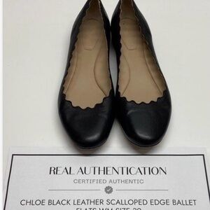 Chloe, Lauren Scalloped Edge Ballet Flats in Black - Authentic w/ COA